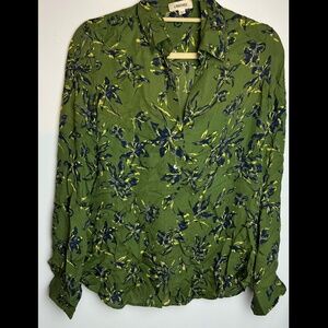 L'AGENCE Nina Floral-Print Silk Blouse in Rifle Multi XS